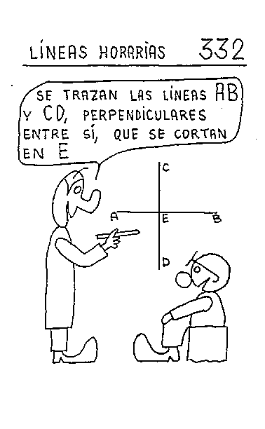 Líneas horarias 01 del reloj vertical declinante a poniente